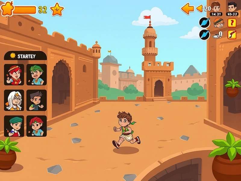 Character selection screen in Taj Runner Fort Frenzy showing various Indian-themed characters