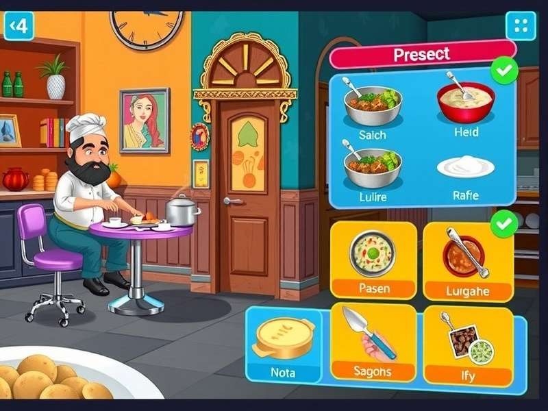 Naan Stop Eatery gameplay screenshot showing colorful Indian restaurant interior
