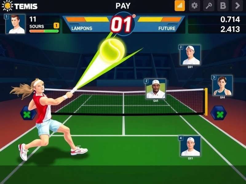 Tennis Clash Champion Battle character selection screen showing multiple playable athletes
