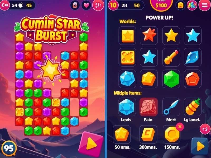 Cumin Star Burst level selection screen showing multiple worlds