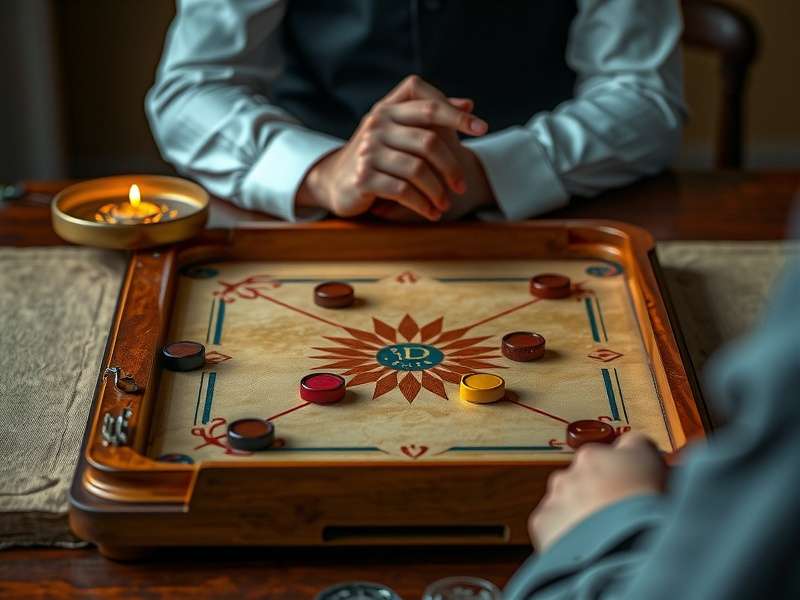 Professional carrom player demonstrating advanced technique
