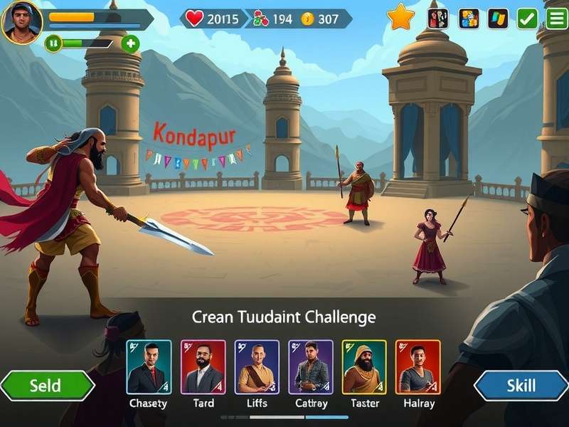 Kondapur Endurance Challenge gameplay screenshot showing character selection and arena