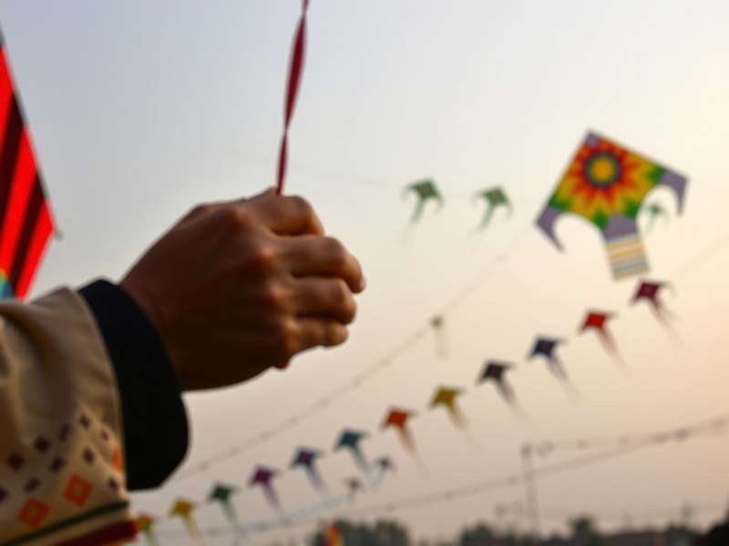 Traditional Indian kite flying festival with colorful kites in sky