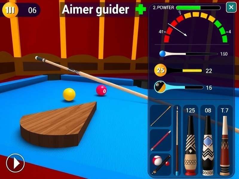 Supreme Billiard Star customization options showing various cues and table designs