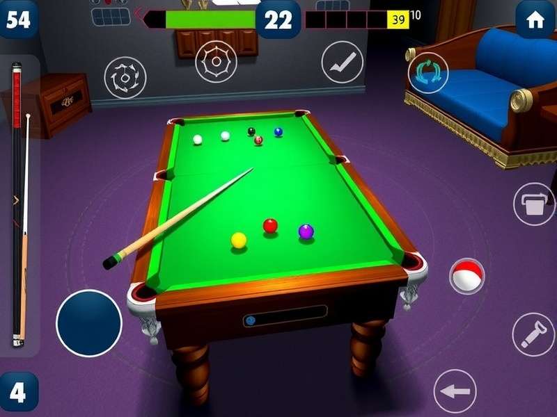 Supreme Billiard Star control interface showing aiming guide and power meter