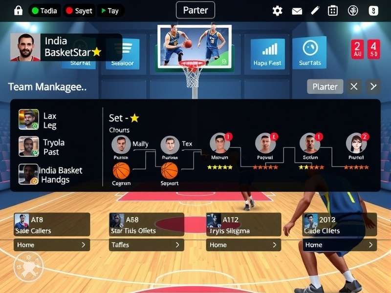 India Basket Star gameplay screenshot showing basketball court and player controls