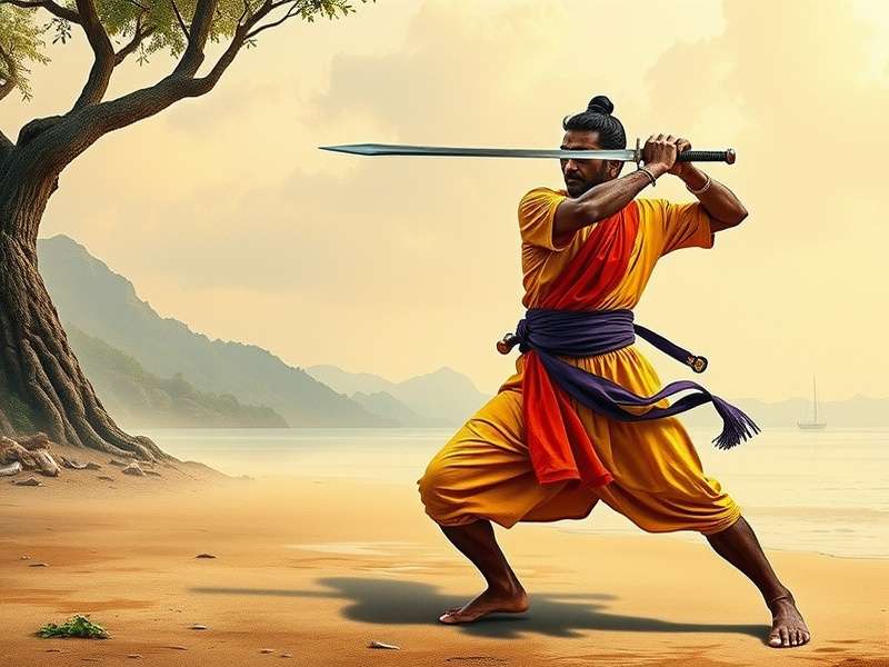 Historical depiction of Saffron Swordsmanship training in ancient India