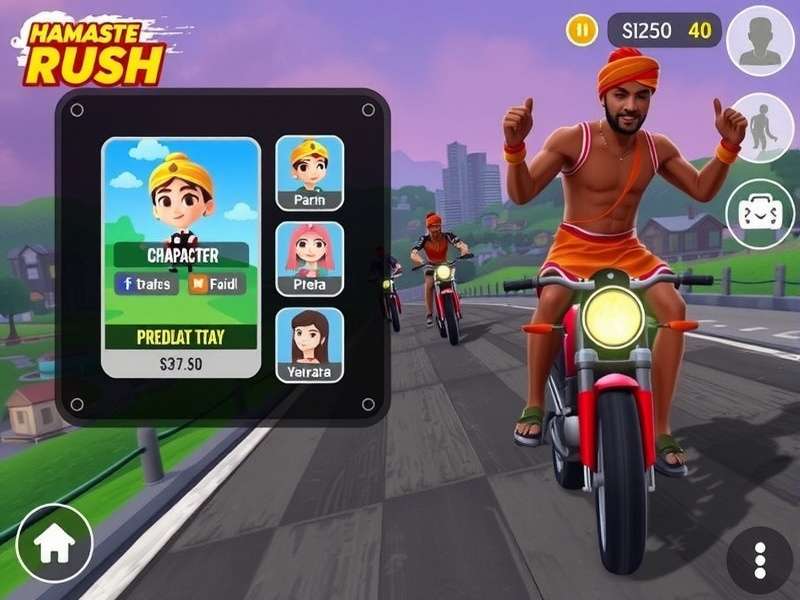 Feature overview of Namaste Cycling Rush showing different game elements