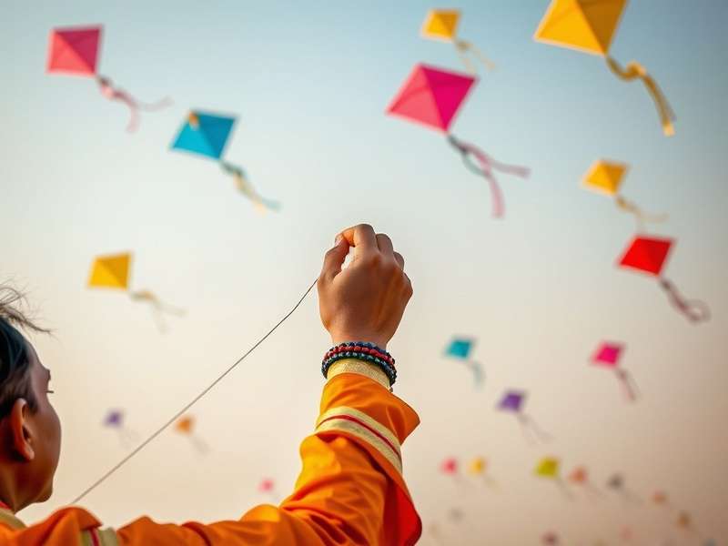 Close-up of Indian kite flyer hands controlling kite string