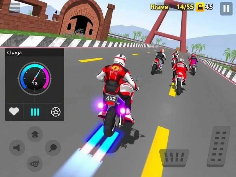 Raipur Riders Extreme Racing gameplay screenshot showing high-speed motorcycle action