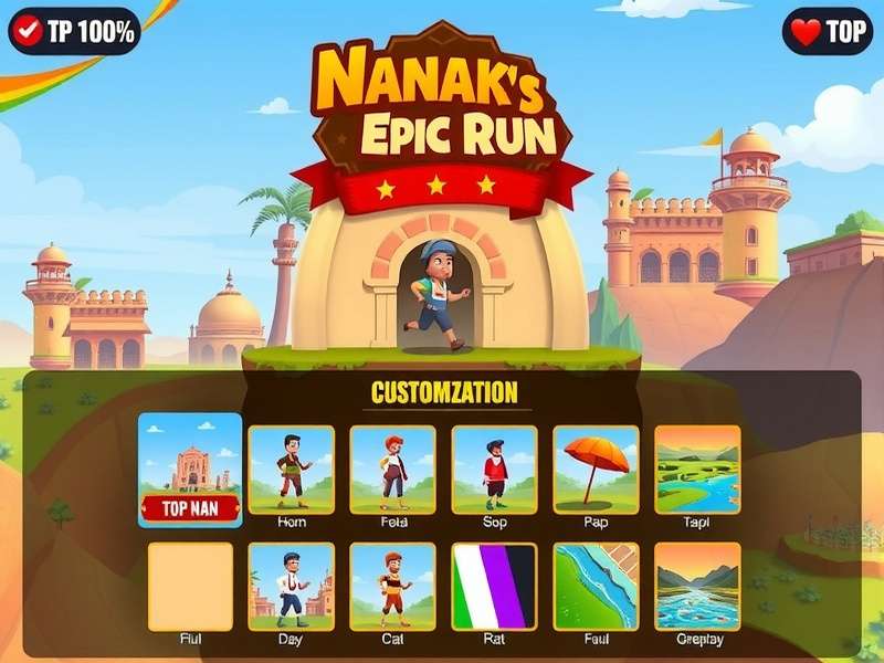Nanak S Epic Run gameplay screenshot showing character running through vibrant Indian landscapes