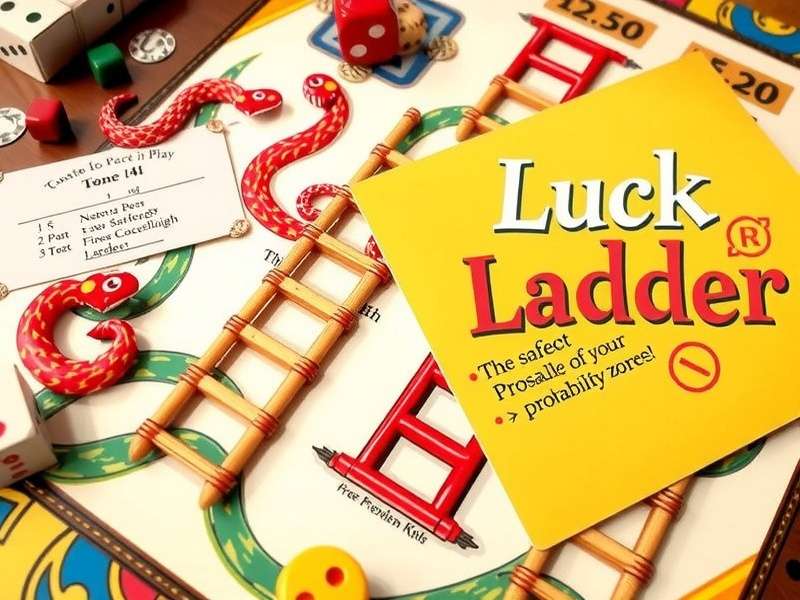 Close-up of Luck Ladder game components including dice and player tokens