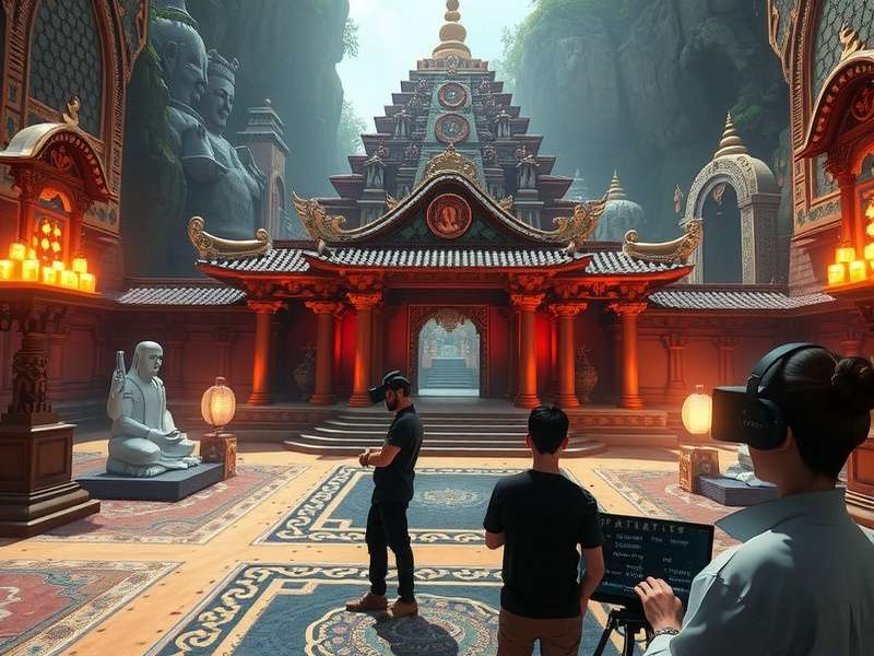 Mystic Shrine Quest VR development team working on temple designs