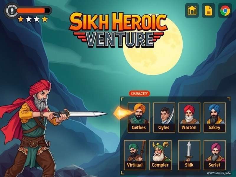 Sikh Heroic Venture game title screen showing Sikh warrior character