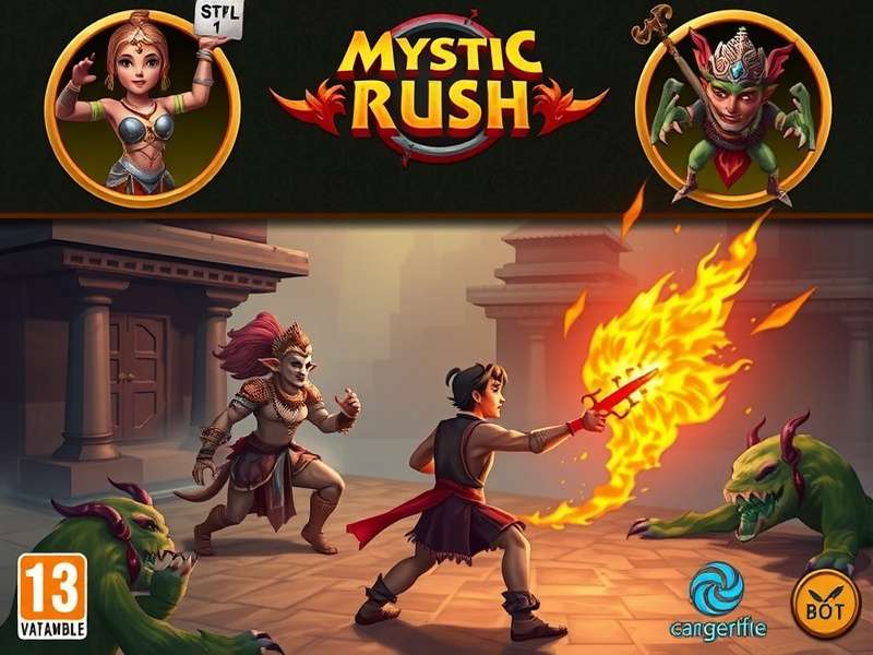 Mystic Rush game cover showing protagonist in ancient Indian setting