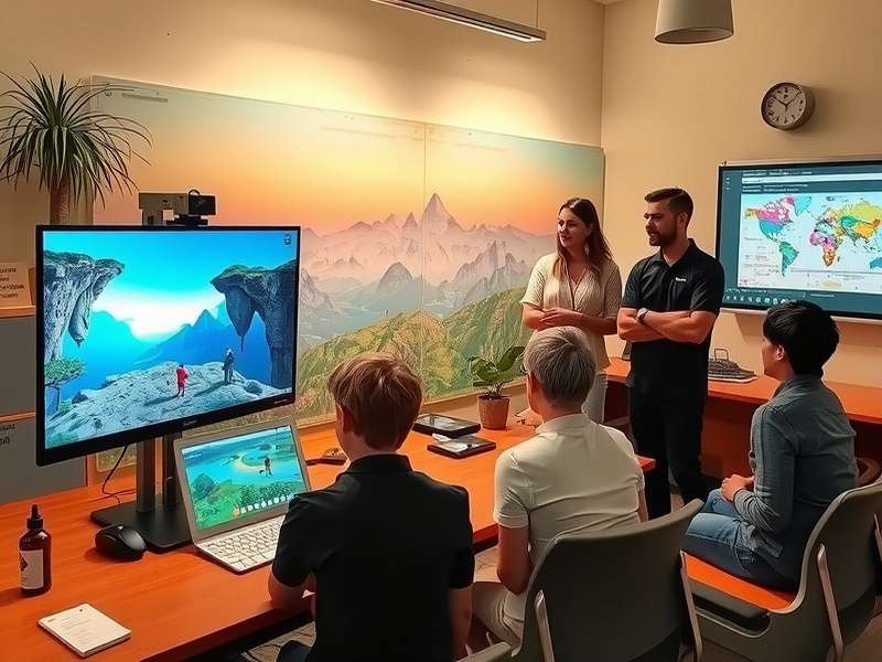 Students experiencing Virtual Voyagers in educational setting