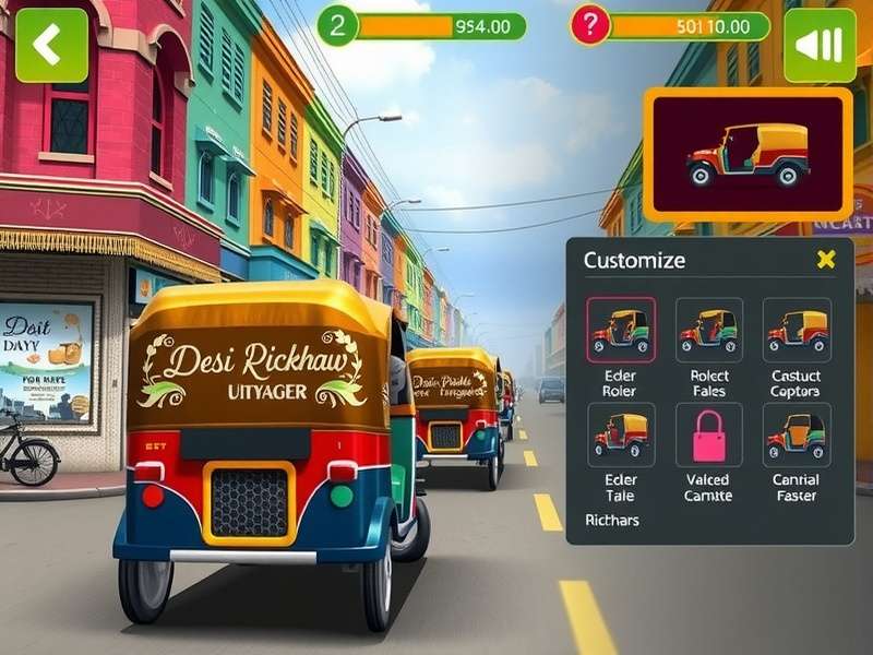Desi Rickshaw Voyager customization options showing various rickshaw designs