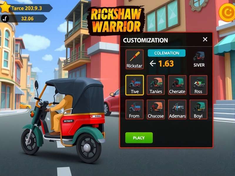 Rickshaw Warrior customization screen showing various rickshaw designs