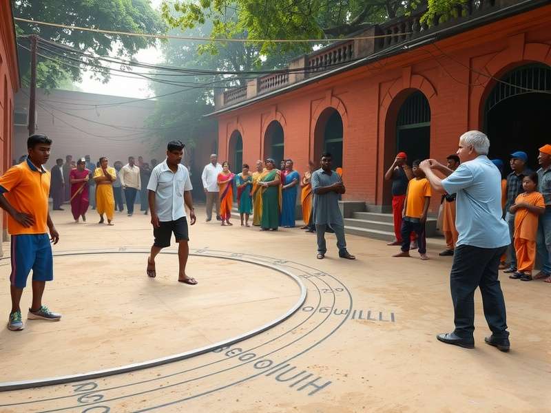 Children playing Nutmeg Knockout in Indian street