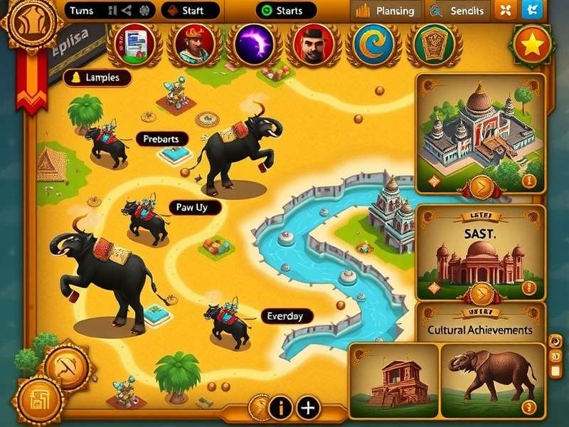 Gupta Dynasty Glory battle scene showing war elephants and cavalry