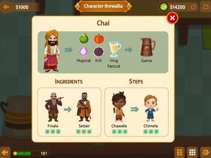 Indian Chai Titans brewing interface showing ingredient selection and preparation steps