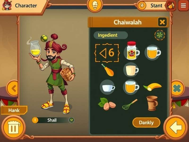 Indian Chai Titans gameplay screenshot showing character selection and chai preparation