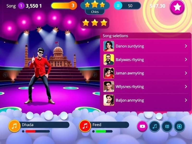 Bollywood Rhythm King music selection screen showing various song options