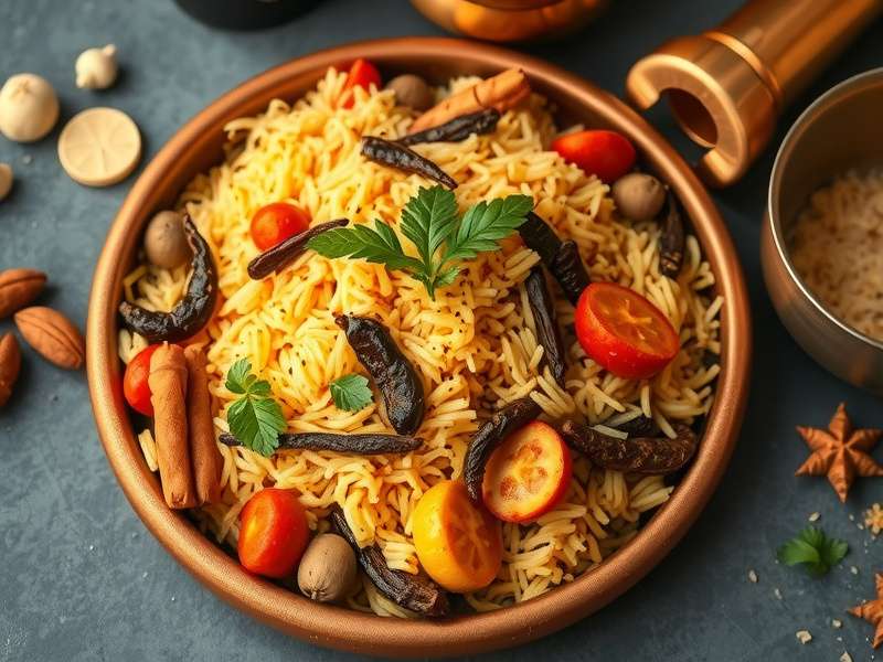 Assorted spices used in Hyderabad Biryani preparation