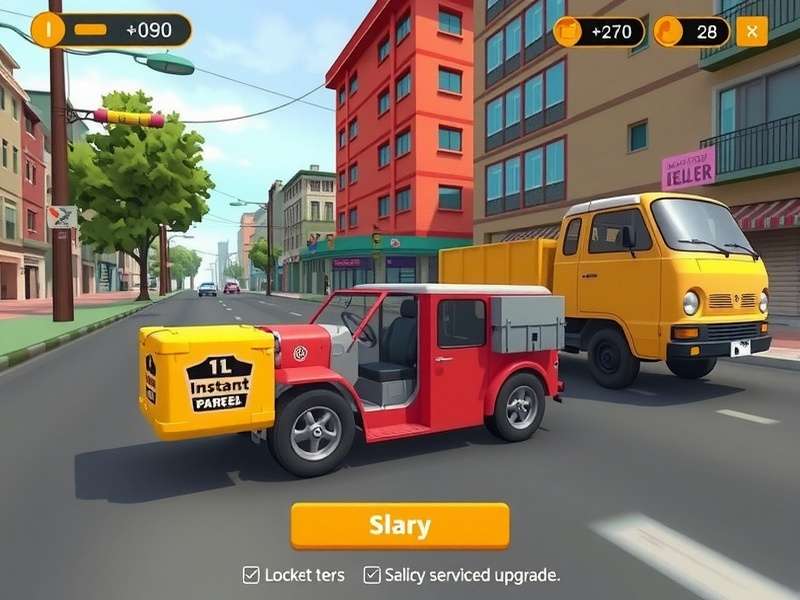Instant Parcel Star gameplay showing delivery vehicles in Indian city