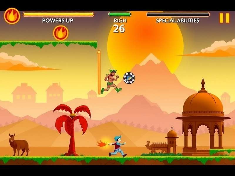 Fiery Runaway gameplay screenshot showing character running through vibrant Indian landscape