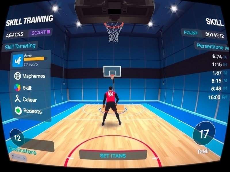 VR Hoop Dreams skill training interface with performance metrics