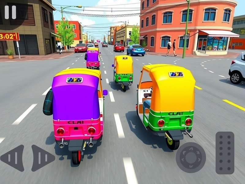 Rickshaw customization options in Rickshaw Race Extreme showing various designs and upgrades