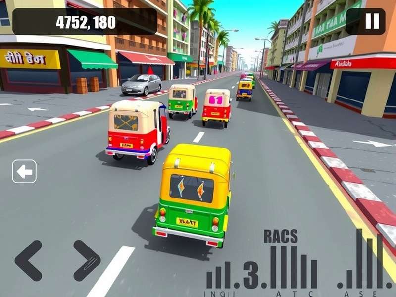Advanced racing strategy in Rickshaw Race Extreme showing optimal racing line through corners