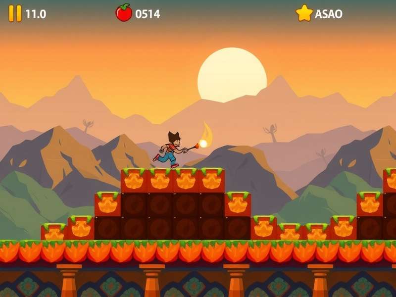Chilli Flame Runner gameplay screenshot showing character running through colorful Indian landscape