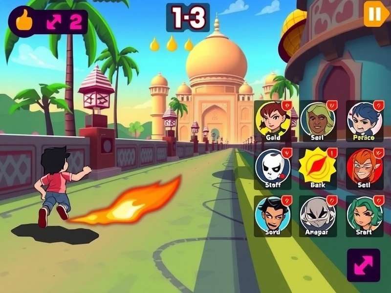 Speedy Sprint Sensation gameplay screenshot showing character racing through vibrant Indian-inspired environment