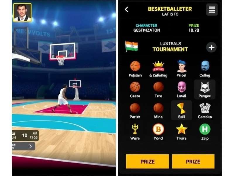 Three Point King India gameplay screenshot showing basketball court and shooting interface
