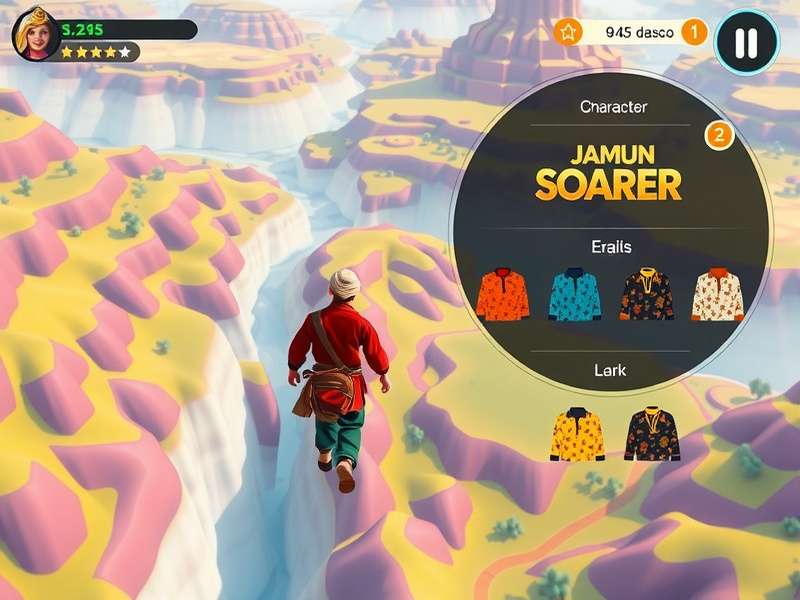Jamun Soarer gameplay screenshot showing character gliding through colorful Indian landscape
