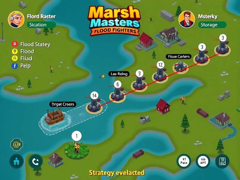 Marsh Masters Flood Fighters gameplay screenshot showing flood rescue operations