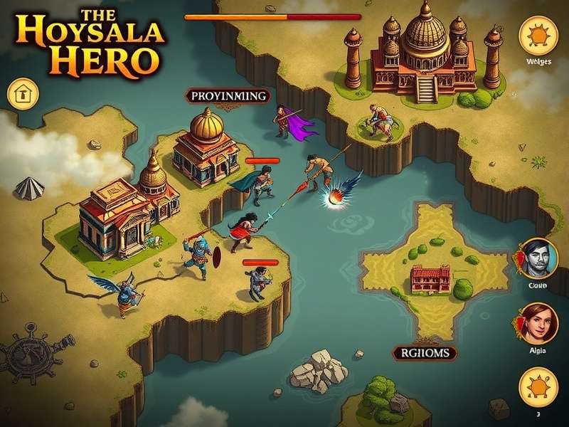 Hoysala Hero world map showing different regions to explore
