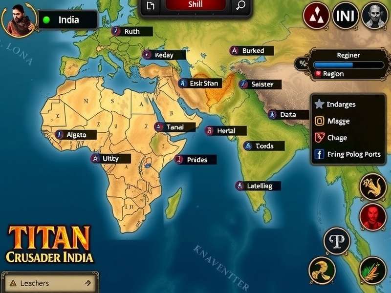 Titan Crusader India game world map showing diverse regions