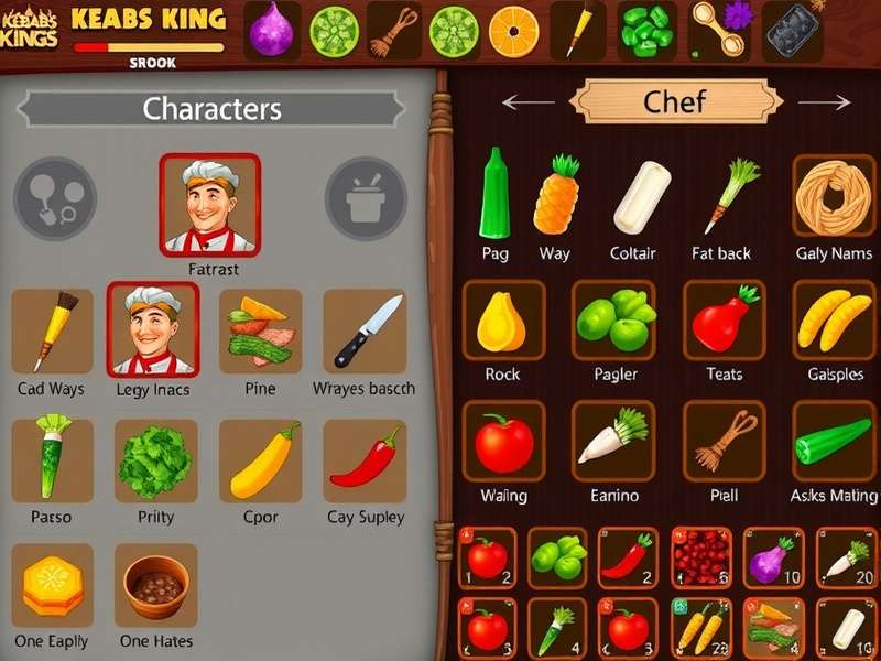 Kebabs Kings character selection screen showing diverse chef options