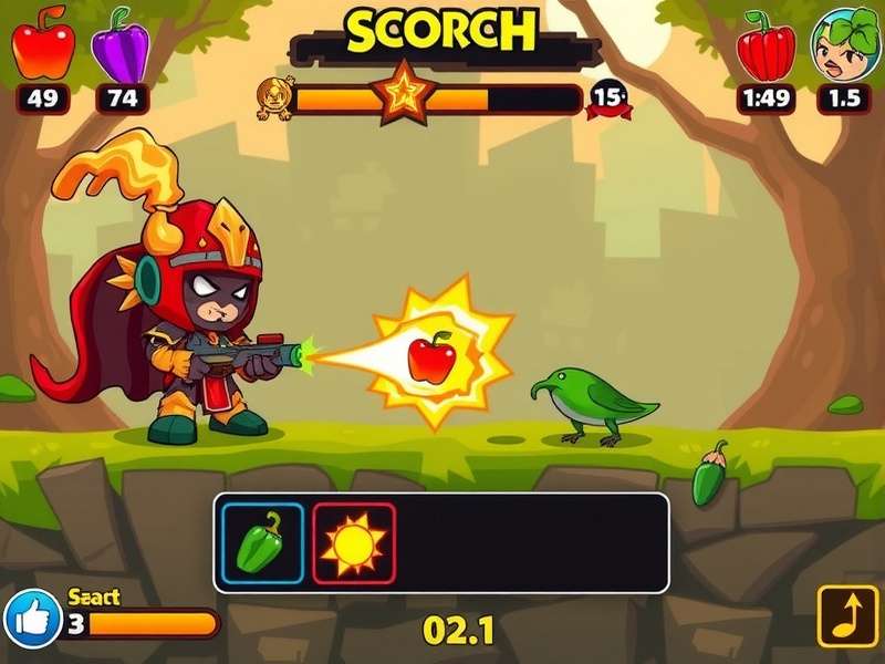 Scorch Pepper King gameplay screenshot showing pepper battle