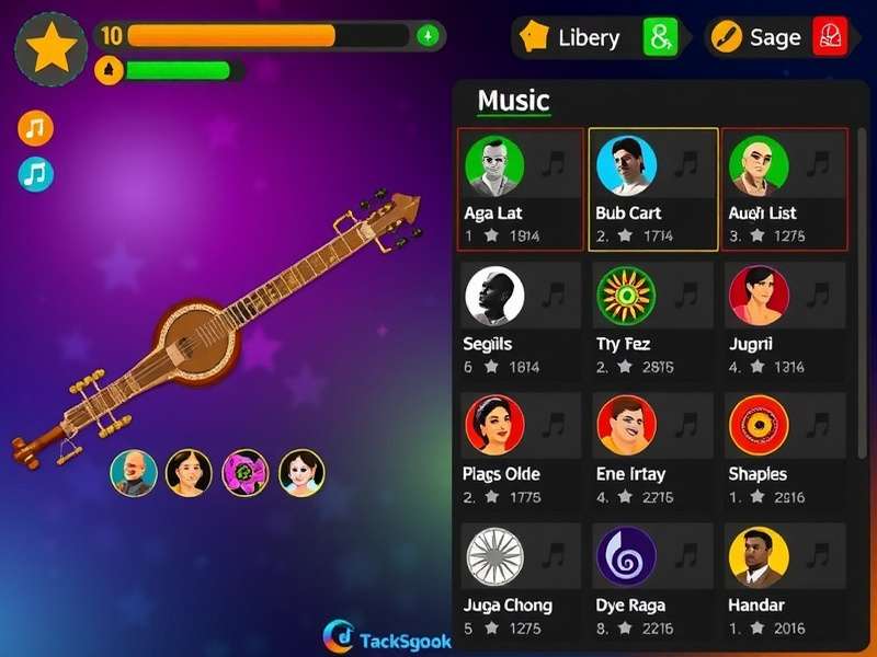 Sitar Heroic Strike music library interface showing various Indian classical ragas