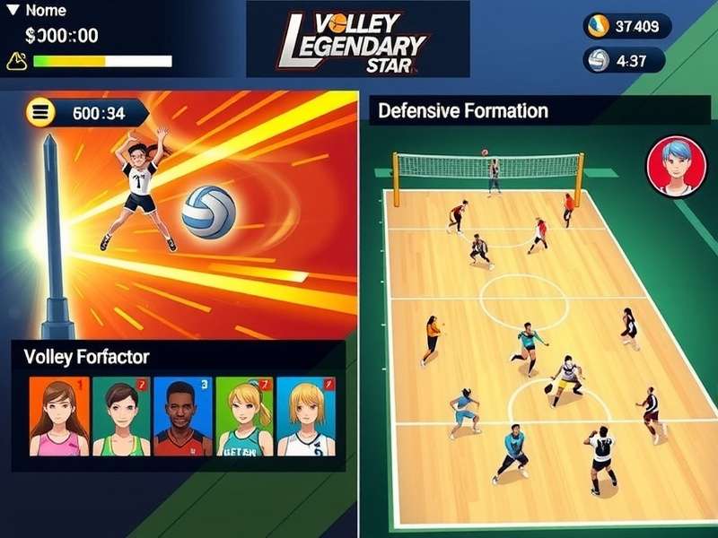 Character selection screen showing diverse volleyball players in Volley Legendary Star