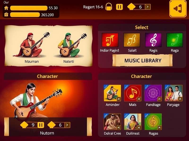 Sitar Heroic Strike gameplay screenshot showing traditional Indian instruments