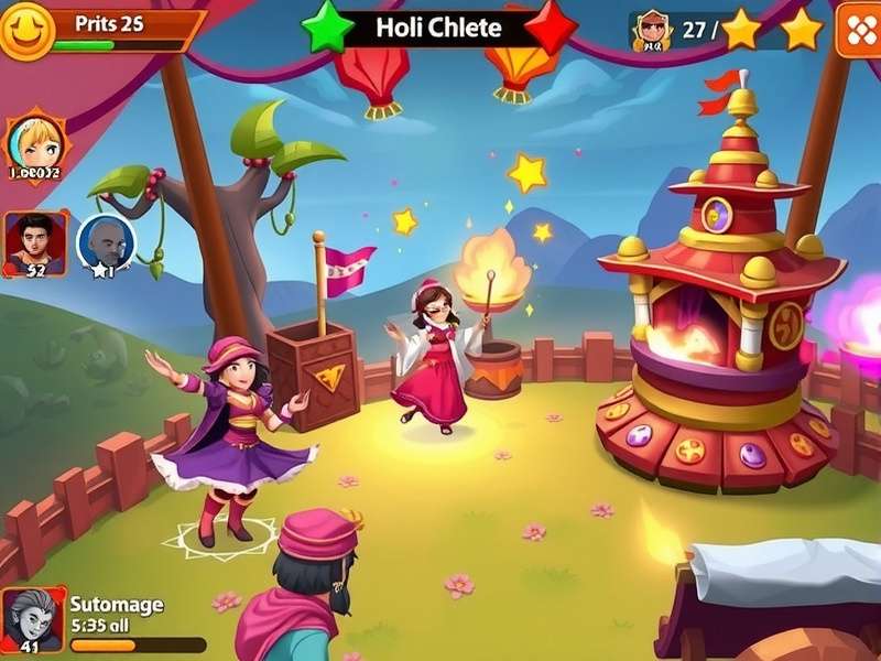 Holi Magic Clash gameplay showing colorful characters and environments