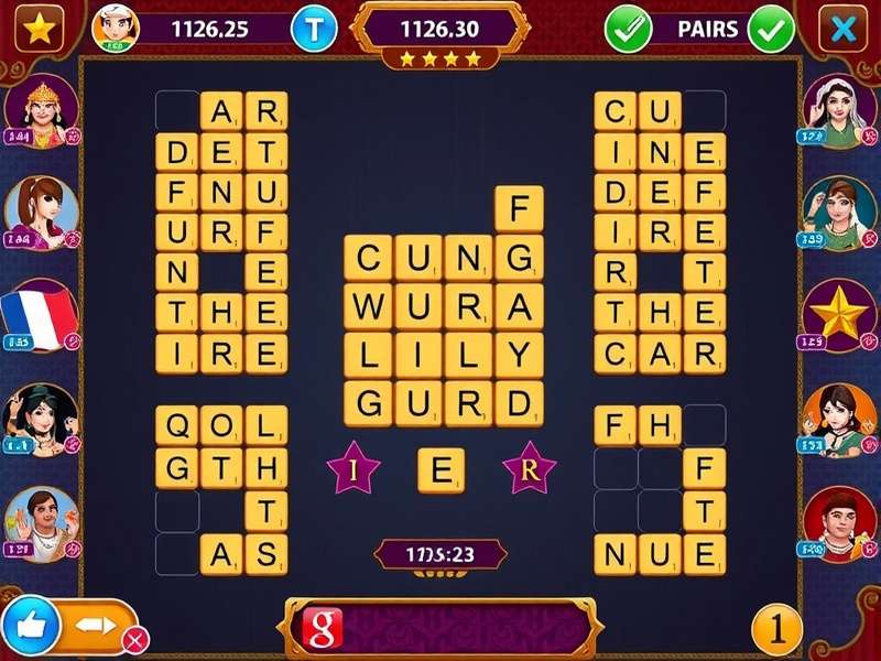 Durga Word Puzzle Frenzy gameplay interface showing word grids and scoring system