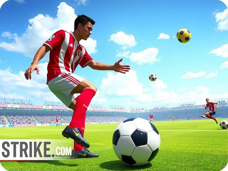 Football Strike gameplay screenshot showing a player taking a powerful shot on goal