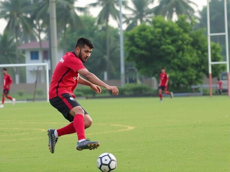 Football striker shooting practice in training