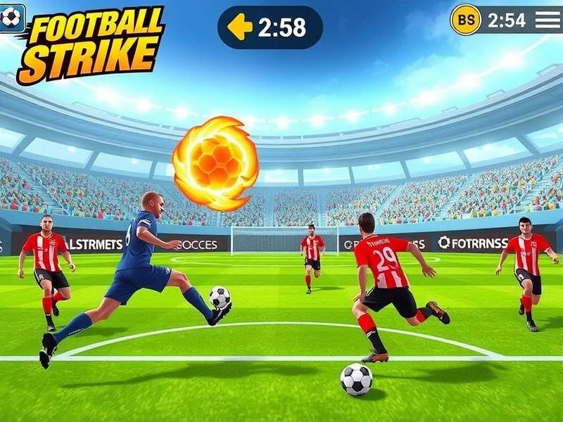 Football Strike gameplay scene showing a player taking a powerful free-kick
